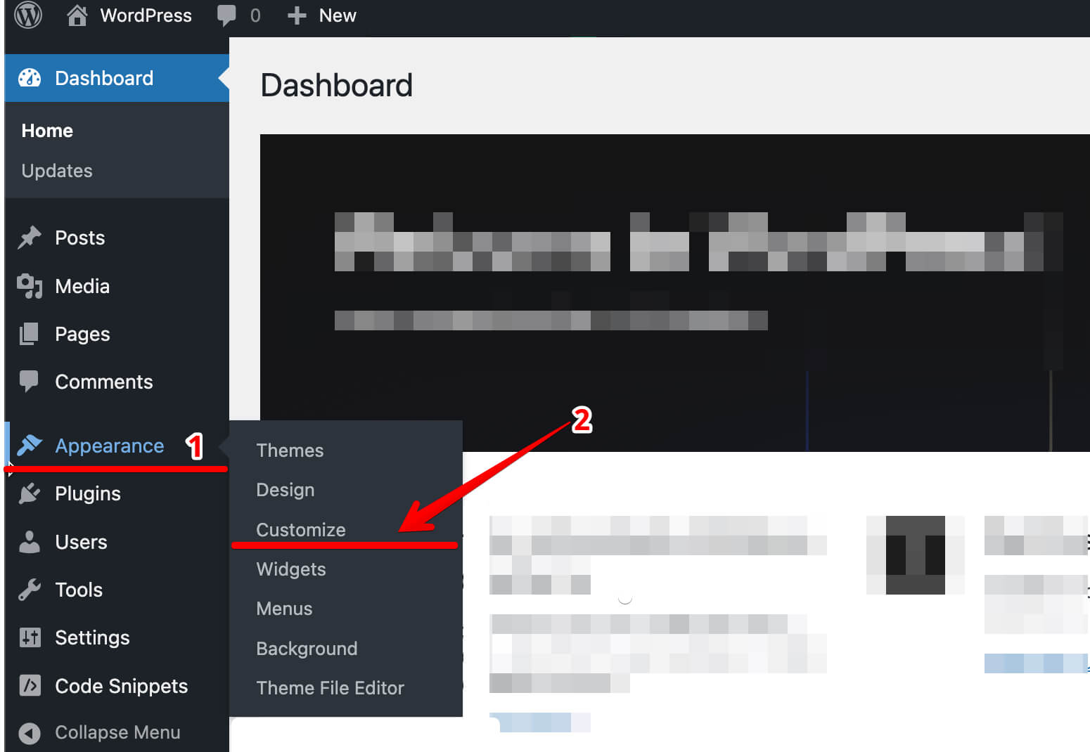 ورود به Customize در وردپرس برای نصب ویجت رادست